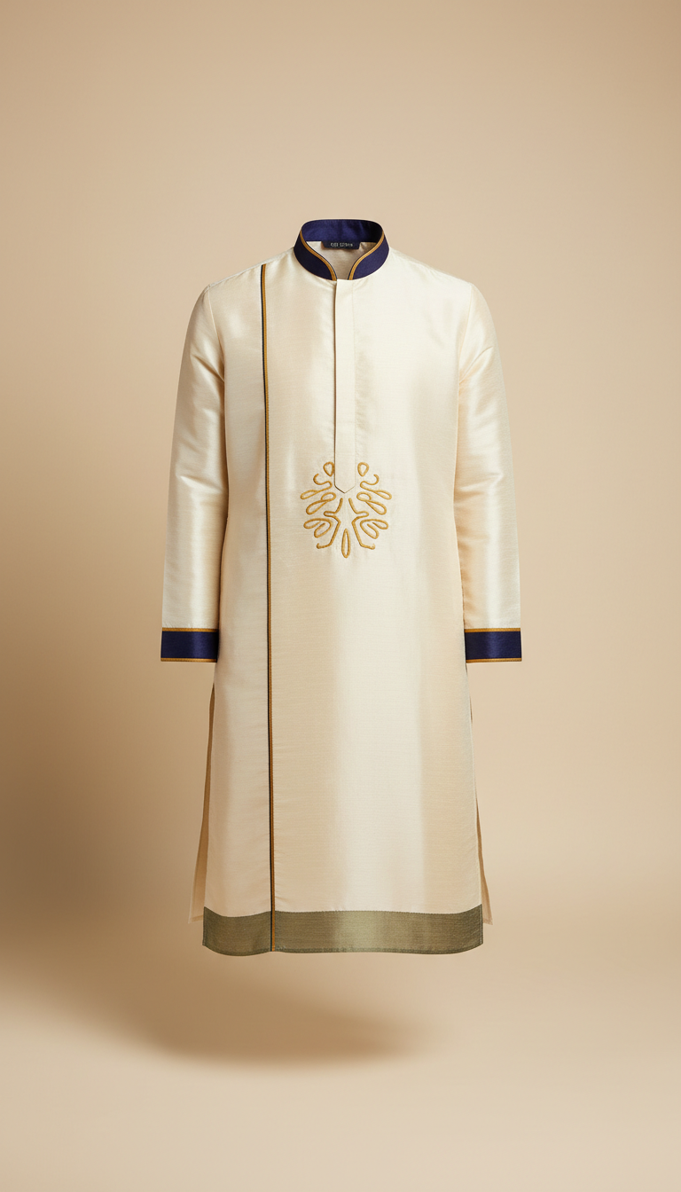 Contemporary Fusion Silk Kurta in Ivory Sand